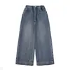 Jeans wide leg para meninas, novidade primavera/outono 2026, calça azul de cintura alta reta estilo coreano para crianças, calça de corte solto para meninas
