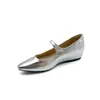 Zapatos de Mujer Mary Jane Frances con Aumento de Altura de 4CM, Punta Plisada, Correa Plateada, Suela Suave, Punta Cuadrada Baja, para el Trabajo