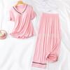 Conjunto de Pijama de Modal com Bojo V-Neck Manga Curta Calça Cropped Conjunto de Duas Peças Roupa para Casa Conjunto para Mulheres