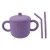 Taza de Silicona para Snacks Infantil Transfronteriza con Doble Asa, Asa, Popote Recto Curvo, Anticaídas, Suave, Taza de Agua Creativa, Taza con Popote