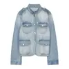 Ropa europea y americana para mujer transfronteriza, popular en AliExpress, chaqueta vaquera de manga larga con cuello mao casual retro a la moda