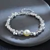 Pulseira Exquisita Nova de Prata Quebrada e Pérolas para Mulheres Outono e Inverno, Pulseira Irregular de Triângulo de Prata com Pedras Preciosas de Luxo Leve