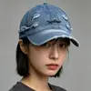 Gorra de Béisbol Estilo Coreano Four Seasons Bordado de Letras Retro Rasgada Protección Solar para Hombres Mujeres Sombrero de Pico Distressed Street Venta al por Mayor