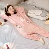 Pijama de una pieza térmico de forro polar para niños Otoño/Invierno Lindo estilo coreano Cálido Anti-patada Ropa para el hogar Saco de dormir para bebé Niñas pequeñas Estudiantes