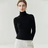 Suéter de Caxemira 100% Pura, Fio Duplo, Espesso, para Mulheres, Gola Alta, Corte Ajustado, Malha Simples, Camada Base, Outono e Inverno