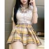 Saia Uniforme JK Estilo Colegial Conjunto Completo Verão Garota Apimentada Pura Camisa Manga Curta Cintura Justa Estudante Xadrez Plissada Terno