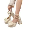 2026 nuevos tacones altos de verano punta redonda francesa tacón grueso tacones altos sandalias de mujer Mary Jane zapatos de vestir lolita