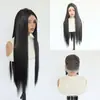 Peluca de mujer de estilo europeo y americano, con encaje frontal, hecha a mano, cabello negro largo y liso, fibra resistente al calor, cobertura completa de la cabeza, venta al por mayor de fábrica