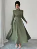 Vestido Largo de Verano 2026 Transfronterizo Europeo y Americano para Mujer, de Temperamento, entallado a la cintura, con cuello alto, de doble botonadura, ajustado
