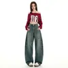 Jeans de Pierna Ancha Naranja Infantil # Diseño Vintage Lavado Desgastado para Mujer, Corte Holgado, Adelgazantes, Pantalones Únicos Versátiles de Largo Completo Tendencia