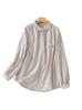Roupa Feminina Plus Size 2024 Gola Peter Pan Retrô Algodão e Linho Listrada Camisa Primavera & Outono Blusa para Usar por Baixo Camisa de Manga Comprida