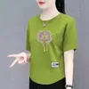 Roupas para Mãe de Mulheres de Meia-idade e Idosas, Nova Camiseta Estampada de Manga Curta Estilo Chinês, Camisa Básica Solta, Top de Moda Casual com Botões Tradicionais Chineses