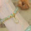 Pulseira de Jade Hetian com Dupla Corrente Folha de Jade Ramo Verde Feminina Fresca Elegante Moda Simples Versátil Joia de Mão para Meninos e Meninas