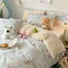 Urso de Natal Desenho Animado Algodão Algodão Cama Quatro Peças Inverno Veludo Leite Capa de Edredom Flange Veludo Coral Lençol de Cama Três