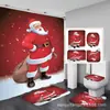 Cortina de chuveiro com estampa digital 3D, à prova d'água e resistente a mofo, conjunto de cortinas de banheiro com tema de Natal, tecido impermeável espessado para o banheiro