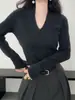 Suéter de Punto con Cuello en V Estilo Old Money para Mujer, Top Base de Lana Ajustado, Nuevo Suéter de Otoño 2026 para Mujer