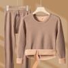 [Terciopelo de camello grueso] conjunto de ropa interior térmica de otoño e invierno de cuello medio alto para hombre y mujer, afelpado y grueso, resistente al frío, ropa de otoño, pantalones largos