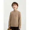 Wuli Bu Yi Camiseta Base de Inverno para Meninos com Gola Meio Alta e Manga Longa Mistura de Caxemira Amiga da Pele Roupa Íntima Infantil Top