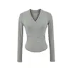 Camiseta Base Sexy Estilo Americano Acinturada para Mulheres, Novo Estilo Outono e Inverno, Ombro Normal, Corte Justo, Cintura Franzida, Top de Manga Longa