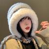 Gorro Mullido a Rayas con Combinación de Colores para Mujer Otoño e Invierno Estilo Coreano que Afina el Rostro Protección para Orejas Pequeñas Sombrero Lei Feng Cálido de Lana Tejida
