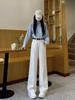 2025 Primavera y Otoño Nuevo Estilo Jeans Beige para Mujer Cintura Alta Sueltos Slim Estrechos Rectos Pantalones Retro Pierna Ancha
