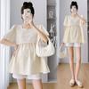Traje de Mujer Embarazada Verano Nuevo Estilo Coreano Dulce Encaje Puntadas Camisa de Muñeca Top Pantalones Cortos para Vientre de Mujer Embarazada Conjunto de Dos Piezas