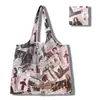 Nova grande bolsa de compras dobrável, bolsa quadrada de pano com flores, bolsa de compras portátil, bolsa tote dobrável
