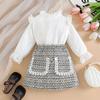 Comércio Exterior Transfronteiriço Roupa Infantil para Meninas Top Bordado em Renda Estilo Chanel Saia Curta Xadrez Conjunto Moderno de Duas Peças para Crianças Pequenas e Médias