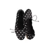 Bailarinas de Piel de Oveja con Estampado de Uvas y Lunares, Puntera Redonda Francesa, Lazo, Boca Baja, Zapatos de Salón de Satén Huevo Enrollado para Mujer