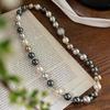 Collar de Perlas de Cristal Artificiales Estilo Morandi Maillard Negro Tahitiano con un Toque de Lujo Ligero, Cadena para Suéter Clavícula Mixta