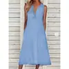 Estación Independiente de Amazon Verano Nuevo Europeo y Americano Color Sólido Sin Mangas Cuello en V Holgado Casual Vestido de Mezclilla
