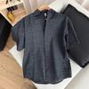 Camisa de Manga Curta Xadrez Seersucker Retrô Americana Masculina Verão Fina Solta Casual Preguiçosa Manga Curta Moderna