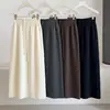 Saia Meia Malha Feminina Outono Inverno Cintura Elástica Cordão Reta Comprimento Médio Saia Casual Fenda Lápis Cinza