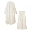 Comercio Exterior Europeo y Americano 2026 Primavera/Otoño Popular Elegante Camisa Larga de Cuello Alto + Conjunto de Pantalones de Pierna Ancha con Cintura Elástica de Cintura Alta