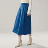 Falda de cachemira de cintura alta línea A para mujer de otoño e invierno, falda de longitud media fluida de otoño e invierno, falda larga adelgazante y que disimula el abdomen