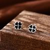 Pendientes de Plata S999 con Cierre de Rosca Pétalo de Trébol de Cuatro Hojas para Mujer, Moda Elegante, Corazón de Melocotón con Gota de Pegamento, Cuentas de Rosca, Joyería para Orejas