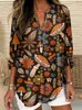 2026 Marca Independente Plus Size Feminina Verão Gola V Pequena Manga Longa Dia da Independência Floral Simples Casual Elegante Camiseta