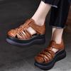 Sandalias distintivas de mujer 2025 de nuevo diseño, suela gruesa, plataforma aumentada, estilo europeo y americano, cómodas de cuero, zapatos romanos