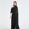 Vestido Elegante de Festa com Recortes Sexy, Uma Alça, Patchwork, Gola Halter, Cintura Alta e Fenda