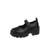 2025 Outono Novo Estilo Universitário Sapatos de Couro Pequenos Dedo Grande Sola Grossa Novos Sapatos Mary Jane Bico Redondo Estilo Coreano Sapatos de Salto Grosso