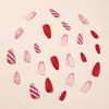 Uñas Falsas Desmontables Parche para Uñas Navidad Armadura Forma de Almendra Contraste de Color Rojo y Blanco Puntos Ondulados Borde Francés Esfoliante uña