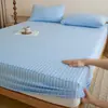 Lençol de baixo ajustável, estilo minimalista, 100% algodão, cor sólida, lençol macio, protetor de colchão, colcha de algodão tricotado