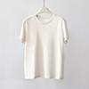 Camiseta de Algodón Lino de Color Sólido Cuello Redondo para Mujer Primavera y Verano Delgada Holgada Top Hombro Derecho Slim Jersey Casual Manga Corta