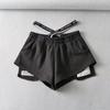 Shorts Casuais Esportivos de Rua Feminino Verão Cintura Exposta Elástico Personalidade Estampado Falso Duas Peças Calças de Yoga para Comércio Exterior Atacado