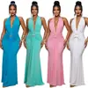 C7789 Transfronterizo 2026 Nuevo Vestido de Noche para Mujer con Escote Halter, Escote en V Profundo, Plisado, Estilo Sirena, Corte Ajustado, Vestido de Fiesta