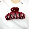 Presilha Tibia de Tubarão de Bolinhas Vinho de Alto Padrão Estilo Francês, Grampo Doce de Nicho Feminino, Presilha para Coque na Parte de Trás da Cabeça, Presilha de Garra