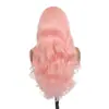 Peluca larga rizada con encaje frontal rosa, fibra sintética mate de alta temperatura, para sesiones de fotos, cosplay y producciones de dramas cortos; venta al por mayor del fabricante