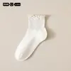 Calcetines de algodón finos de verano para mujer con bordes de volantes, calcetines blancos de encaje hasta la pantorrilla, calcetines sin costuras de primavera-verano para maternidad