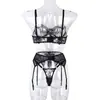Productos Calientes Europeos y Americanos 2025 para Mujer Aliexpress Moda Encaje Bordado Pestañas con Aro de Acero Push-Up Lencería Conjunto de Tres Piezas