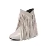 Otoño 2023 nuevas botas cortas étnicas para mujer con punta redonda, botas con flecos, con zapatos de mujer 40-48, botas de comercio exterior